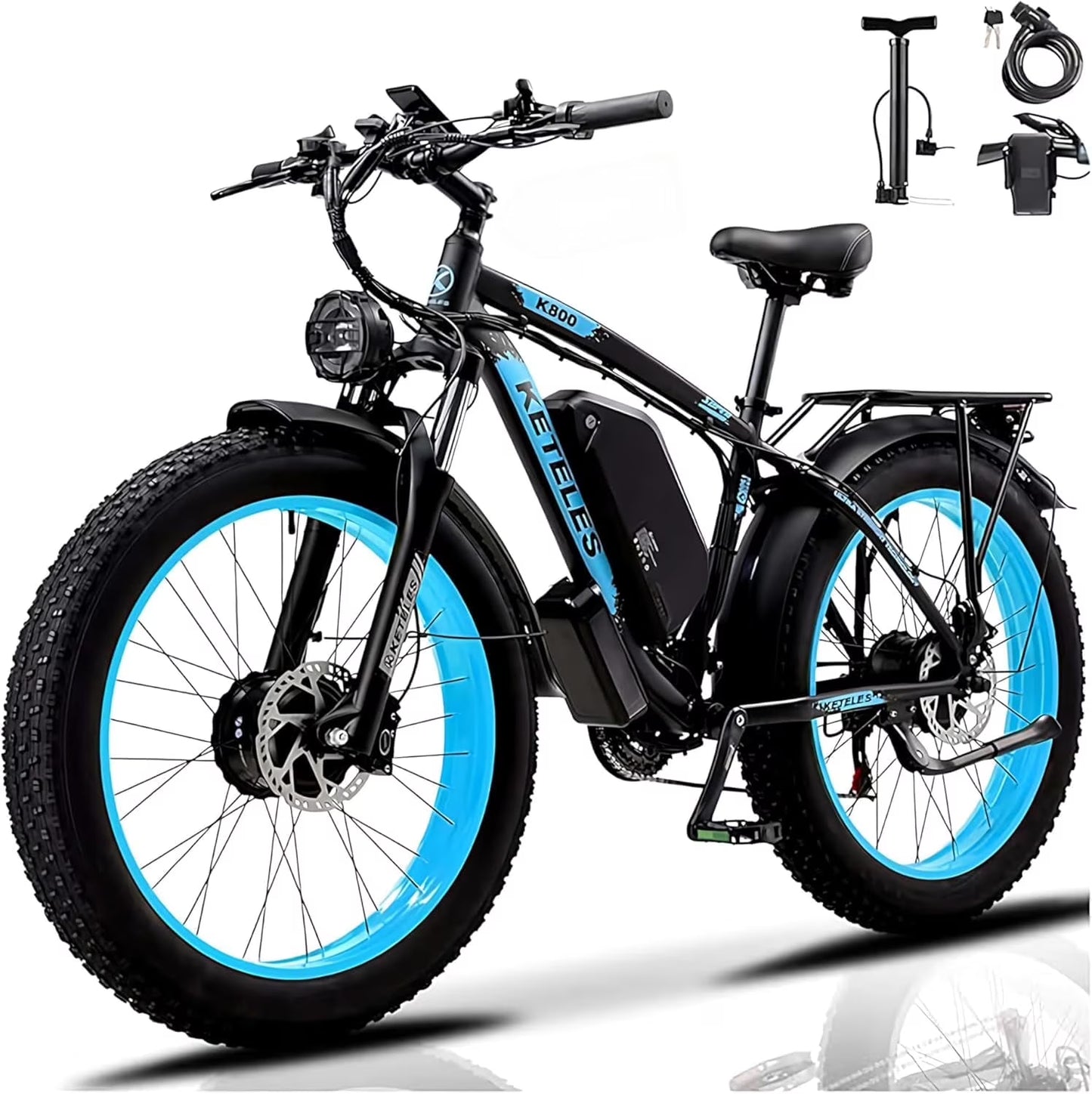 Electric Bike for Adults, Peak 4000W Dual Motor Ebike,26" Fat Tire Electric Mountain bike, 48V 23AH Removable Battery UL 2849.