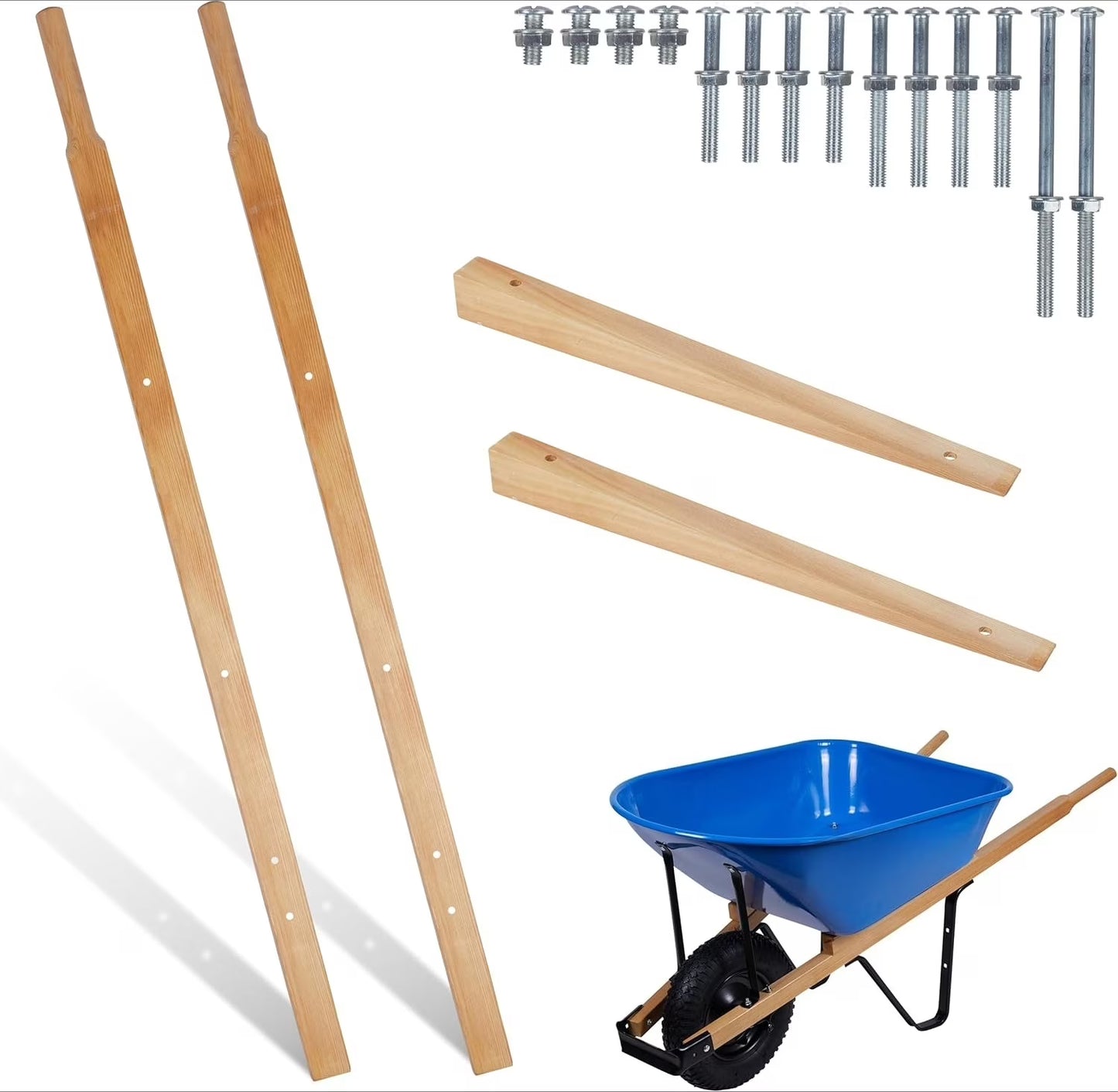 Wheelbarrow Replacement Handle Kit C 2 Pre-Drilled Heavy-Duty FSC Eco-Wood Handles, Universal Fit + Bolts, Nuts & Wedges (Plant a Tree)