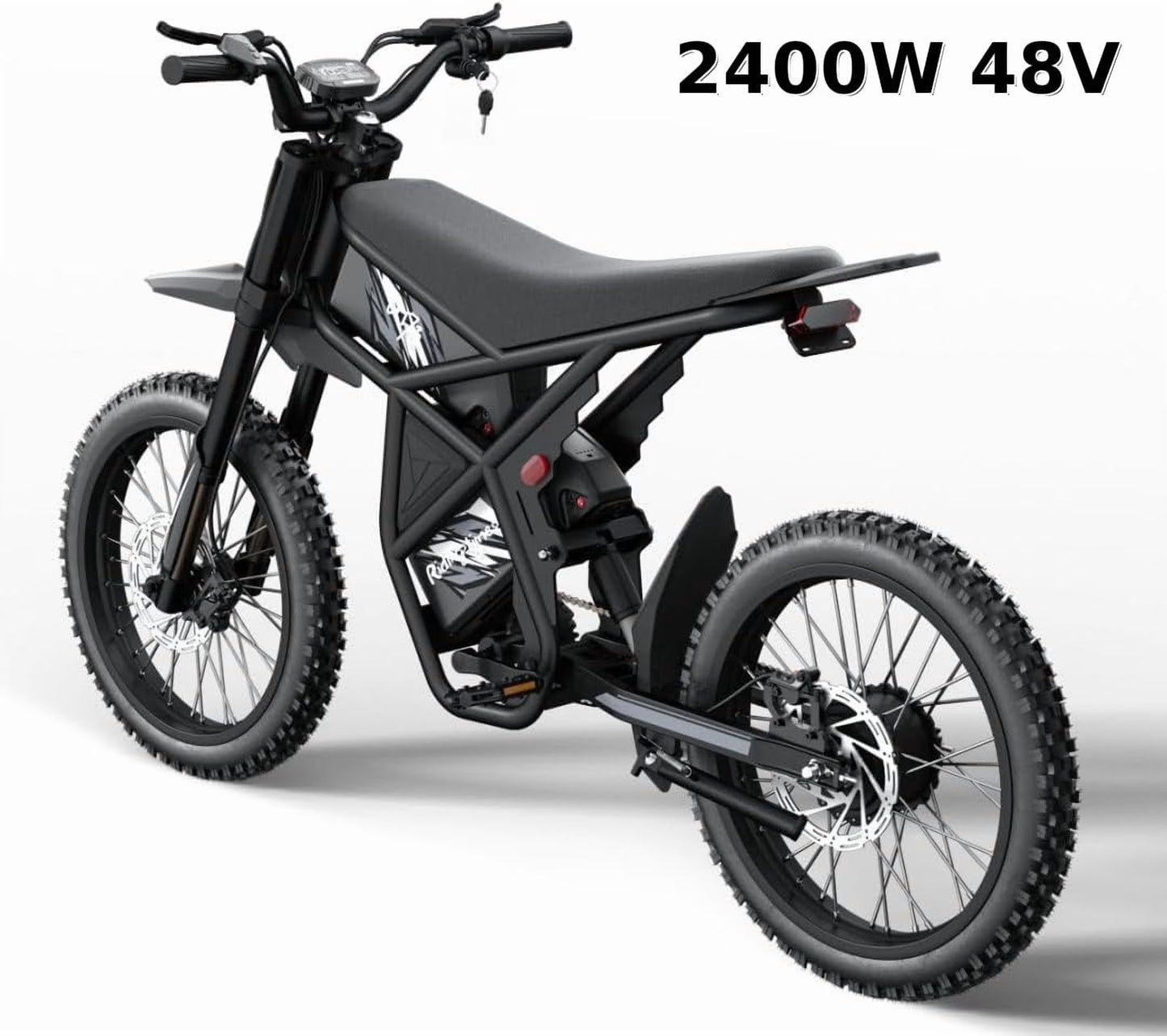 2400W 48V Electric Dirt Bike for Adults Ridingtimes GT73,brushless Hub Motor,18.2AH*2 Electric BIKE with 25" tires digital screen Carbon Steel,BLACK