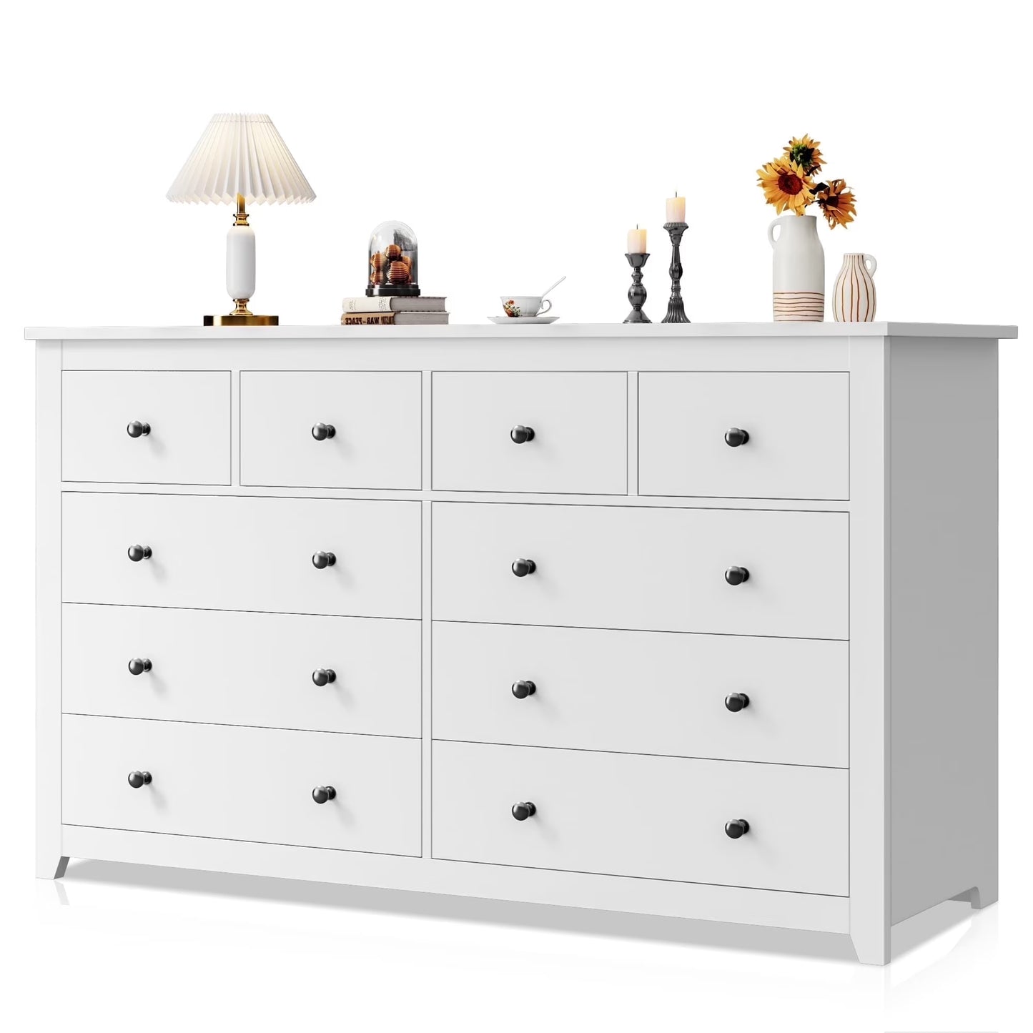 White Dresser for Bedroom with 10 Drawers Modern Wood Dressers Chests of Drawers Wide Dresser for Adults