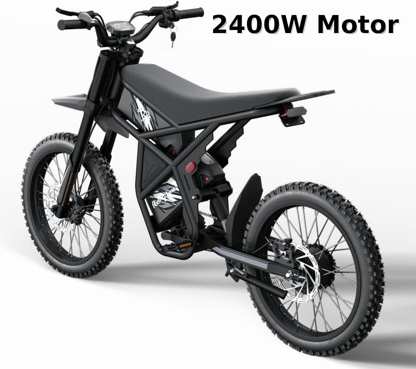 GT73 Electric Dirt Bike for Adults 2400W 48V 37MPH 36.4AH Dual Battery 85 Miles Range 25" Tires UL2849 Full Suspension
