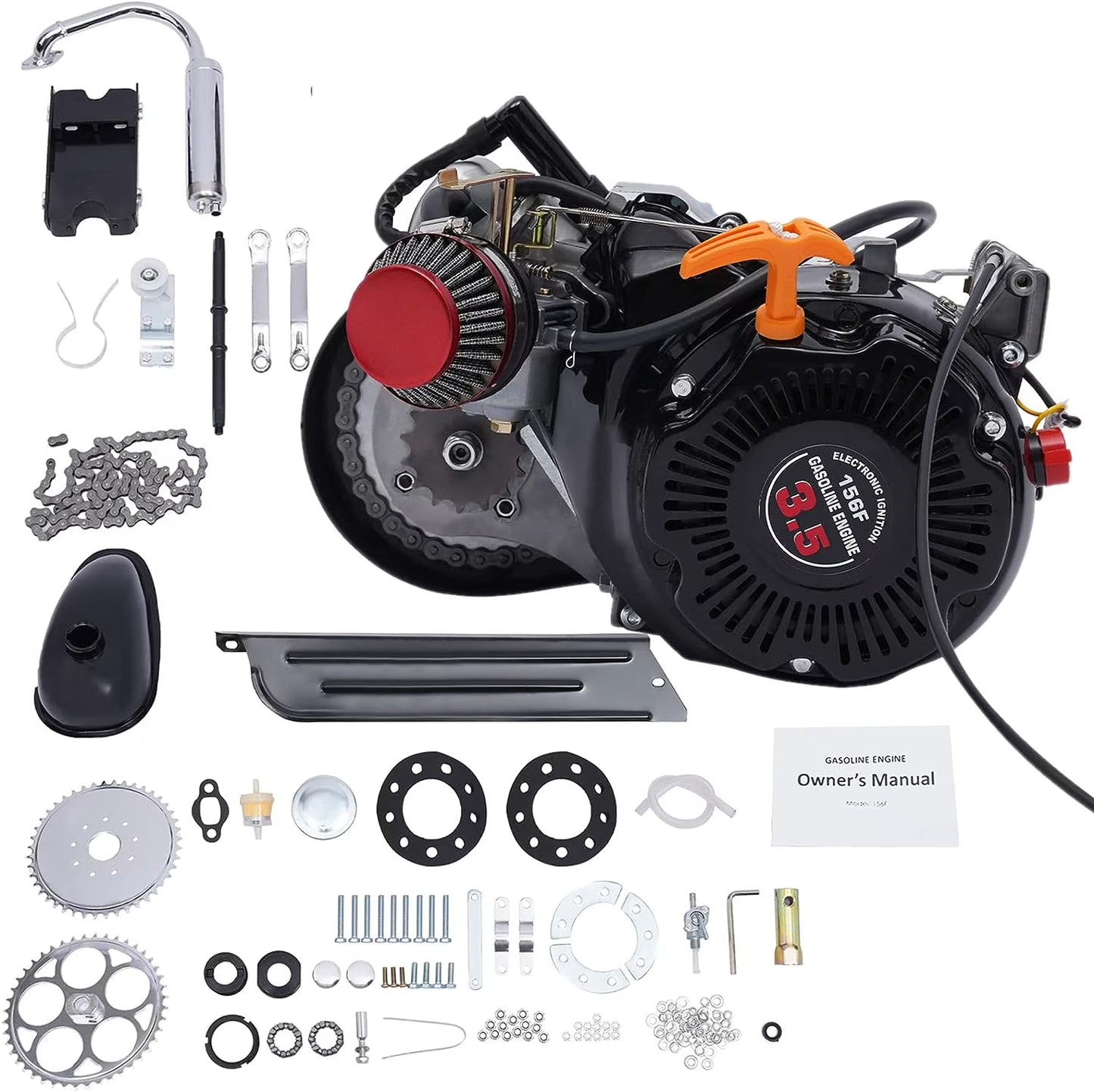 Full Set 100CC 4-Stroke Bicycle Engine Kit Gas Motorized Motor Bike Modified Engine Conversion Kit Chain Drive 3HP 3600Rpm