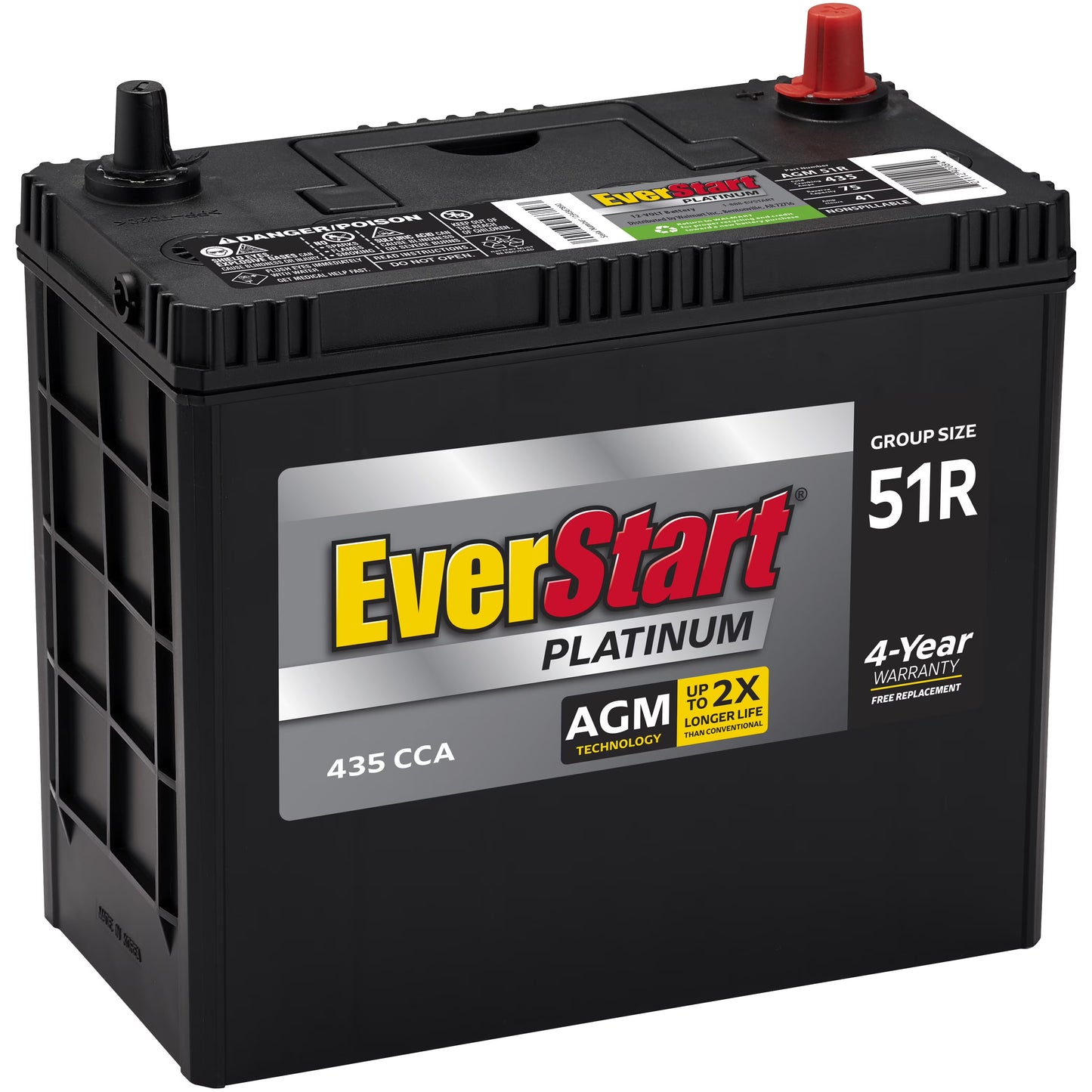 Platinum BOXED AGM Battery, Group Size 51R 12 Volt, 435 CCA