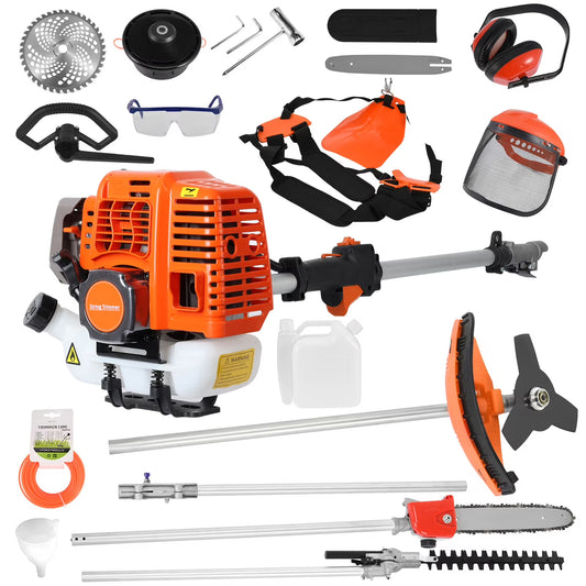 52cc, Powerful 2-Stroke Engine Weed Wacker with Multi-Function Attachments, 9500rpm Gas Powered Brush Cutter, Orange, for Lawn & Garden