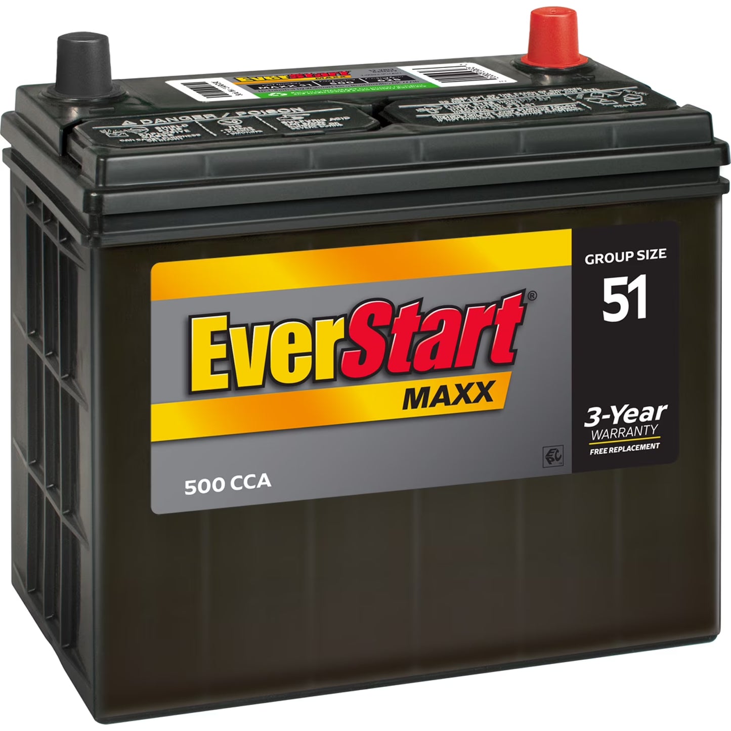 Maxx Lead Acid Automotive Battery, Group Size 51 12 Volt, 500 CCA