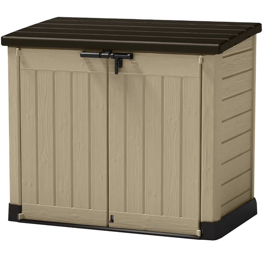 Store It Out MAX Horizontal Durable Resin Outdoor Storage Shed With Heavy Duty Floor and Locking Latch and Double Doors, Beige