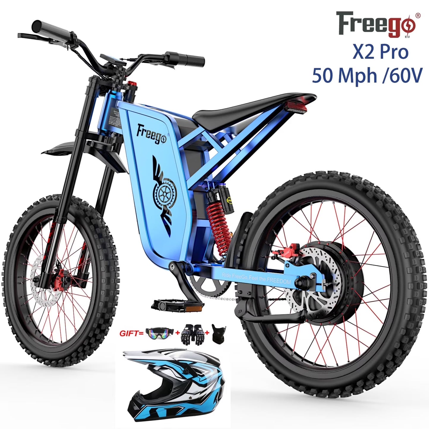 50MPH Electric Dirt Bicycle X2 Pro,6000W(Peak)Motor Electric Motorcycle, Electric Bike for Adults, 60V30AH Battery, 19x2 Tire Full Suspension Hydraulic Brake Half Throttle UL2849