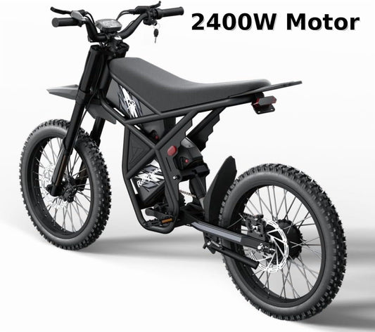 GT73 Electric Dirt Bike for Adults 2400W 48V 37MPH 36.4AH Dual Battery 85 Miles Range 25" Tires UL2849 Full Suspension