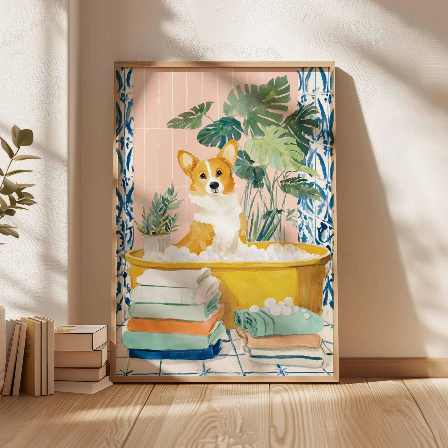 Corgi Bath Wall Art Print, Cute Dog Poster, Corgi Bathroom Decor, Funny Dog Print