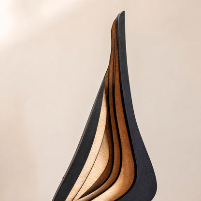 Abstract Wood Sculpture – Layered Minimalist Statue for Shelf, Desk and Living Room Decor