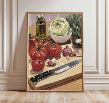 Tomato Still Life Art Print Rustic Kitchen Wall Decor