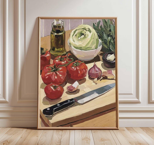 Tomato Still Life Art Print Rustic Kitchen Wall Decor